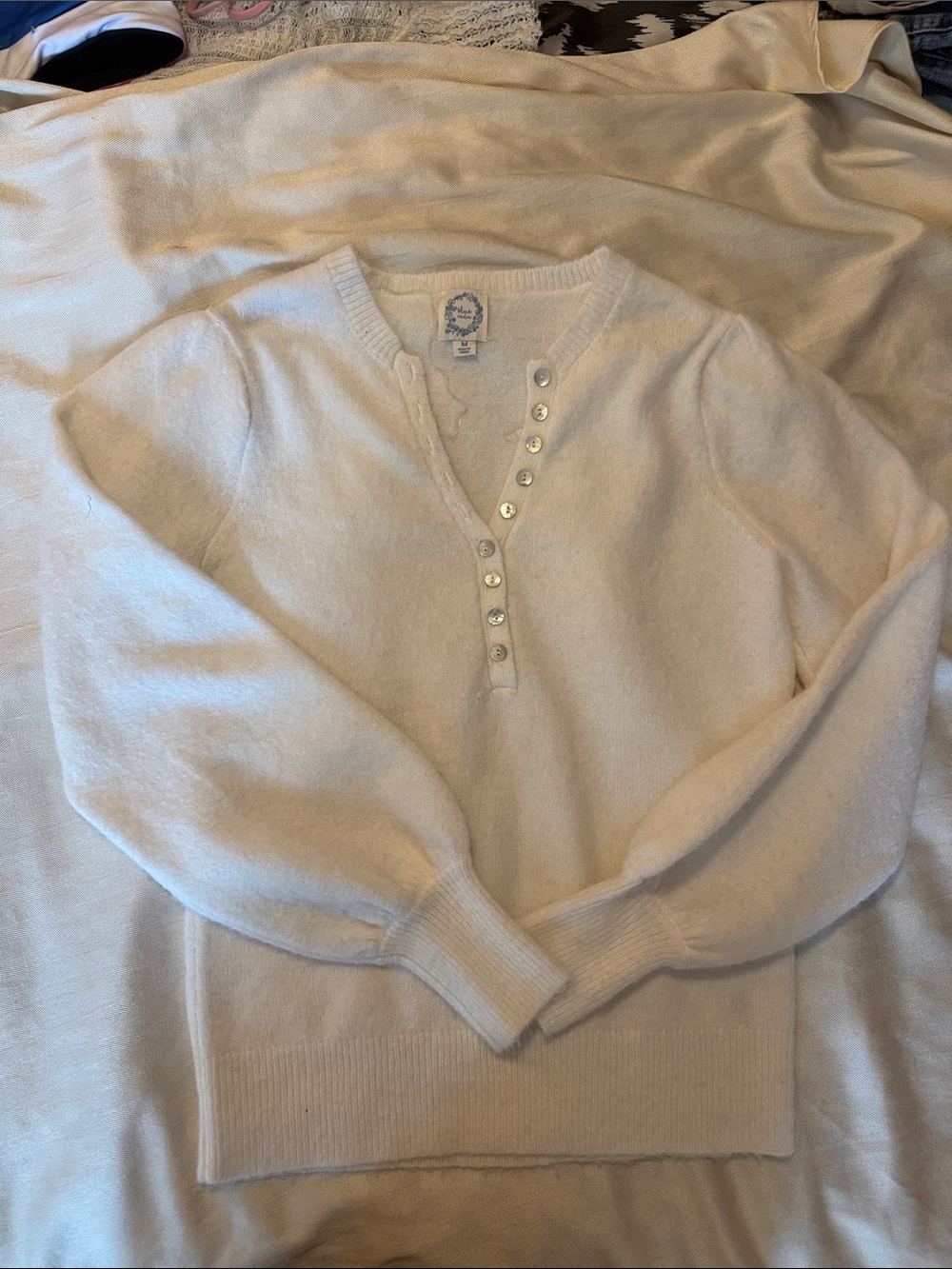 Blue Rain Ivory Knit Button Cardigan